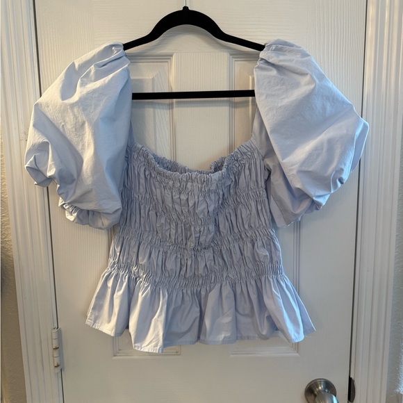 Astr Tops - ASTR The Label Light Blue Puff Sleeve Top Size Large